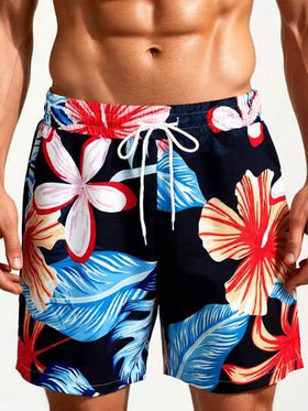 Manfinity Swimmode شورت كاجوال للرجال بخصر مرن وجيوب بطبعة زهور
