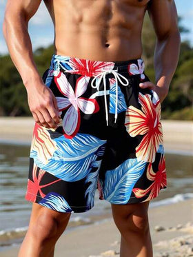 Manfinity Swimmode شورت كاجوال للرجال بخصر مرن وجيوب بطبعة زهور