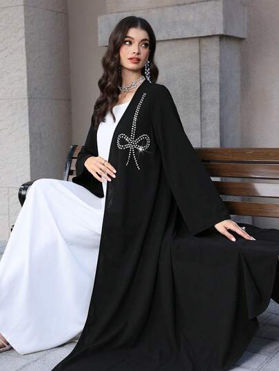 Yasmyna عباءة نسائية بأكمام طويلة مزينة بالراين، مناسبة للربيع والخريف