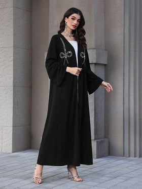 Yasmyna عباءة نسائية بأكمام طويلة مزينة بالراين، مناسبة للربيع والخريف