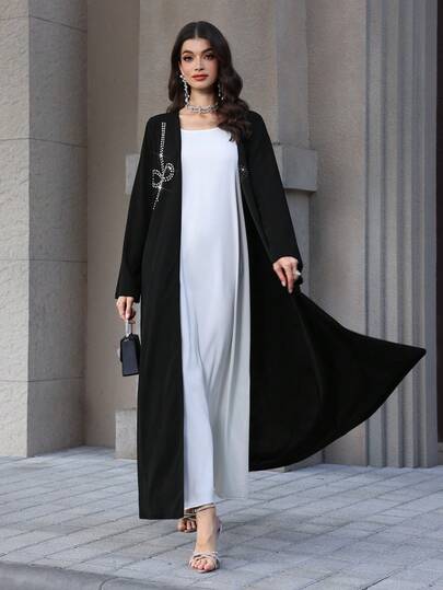 Yasmyna عباءة نسائية بأكمام طويلة مزينة بالراين، مناسبة للربيع والخريف