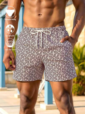 Manfinity Swimmode سراويل سباحة كاجوال مطبوعة بحبال ربط للرجال