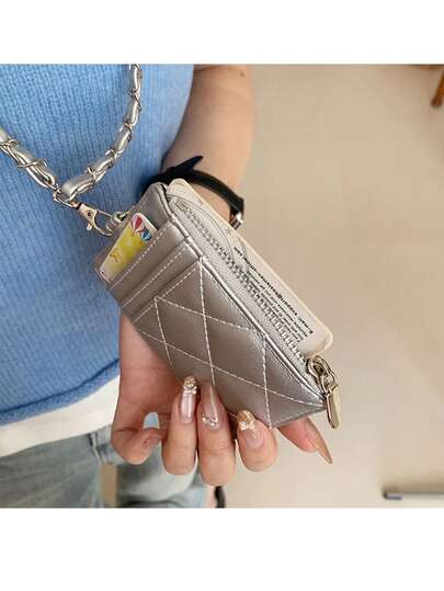 محفظة نسائية قصيرة، حامل بطاقات متعدد الفتحات، محفظة صغيرة فائقة الرقة بتصميم سحاب وسلسلة