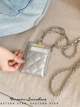 محفظة نسائية قصيرة، حامل بطاقات متعدد الفتحات، محفظة صغيرة فائقة الرقة بتصميم سحاب وسلسلة