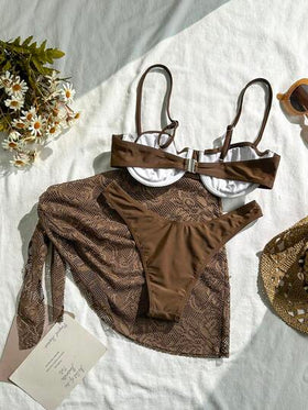 Swim Vcay مجموعة بدلة السباحة المكونة من 3 قطع للنساء، تشمل ملابس علوية بكأس سلكي، أسفل، وتنورة شبكية، جذاب وداعم، مناسب للشاطئ وحفلات المسبح والعطلات، للربيع والصيف