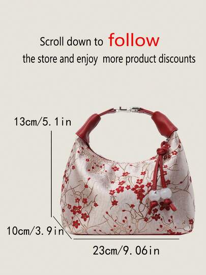 1pc Chinese Style Embroidered Nylon Dumpling Shaped Handbag, Suitable For Shopping, Dating, Women's Gift, Office Lady, Suitable For Office, College, Work, Commuting