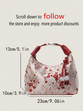 1pc Chinese Style Embroidered Nylon Dumpling Shaped Handbag, Suitable For Shopping, Dating, Women's Gift, Office Lady, Suitable For Office, College, Work, Commuting