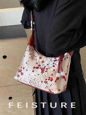 1pc Chinese Style Embroidered Nylon Dumpling Shaped Handbag, Suitable For Shopping, Dating, Women's Gift, Office Lady, Suitable For Office, College, Work, Commuting