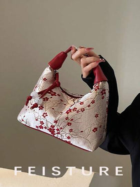 1pc Chinese Style Embroidered Nylon Dumpling Shaped Handbag, Suitable For Shopping, Dating, Women's Gift, Office Lady, Suitable For Office, College, Work, Commuting