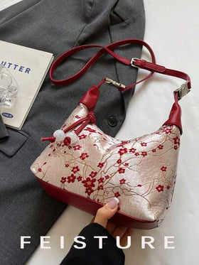 1pc Chinese Style Embroidered Nylon Dumpling Shaped Handbag, Suitable For Shopping, Dating, Women's Gift, Office Lady, Suitable For Office, College, Work, Commuting