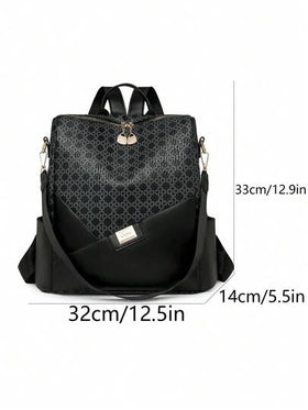 Women's Rhombus Pattern Large Capacity Backpack, Patchwork Commuter Bag, Student Backpack, Mommy Bag