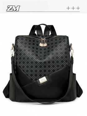 Women's Rhombus Pattern Large Capacity Backpack, Patchwork Commuter Bag, Student Backpack, Mommy Bag