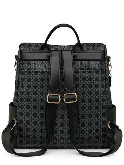 Women's Rhombus Pattern Large Capacity Backpack, Patchwork Commuter Bag, Student Backpack, Mommy Bag