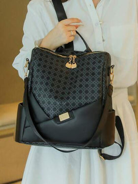 Women's Rhombus Pattern Large Capacity Backpack, Patchwork Commuter Bag, Student Backpack, Mommy Bag
