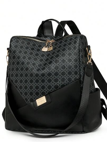 Women's Rhombus Pattern Large Capacity Backpack, Patchwork Commuter Bag, Student Backpack, Mommy Bag
