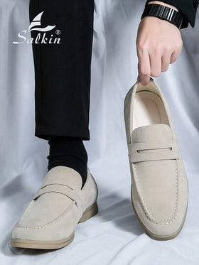 Salkin [سالكين] أحذية رجالية كلاسيكية من الجلد المدبوغ بتصميم كلاسيكي، أنيقة وراحة للاستخدام اليومي والمناسبات الرسمية والحفلات والزفاف. مناسبة للرجال والأزواج، هدية رومانسية مثالية. اختر مقاس أكبر بمقدار مقاس واحد.