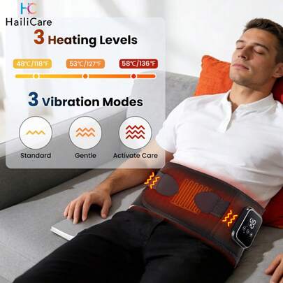 Hailicare حزام خصر لاسلكي مسخن مع دعم أسفل الظهر والأرداف شاشة لمس LCD لوحة تسخين لاسلكية للبطن والخصر قابل للشحن USB 3 مستويات للتدفئة والاهتزاز لتدليك أسفل الظهر وتخفيف الألم والاسترخاء