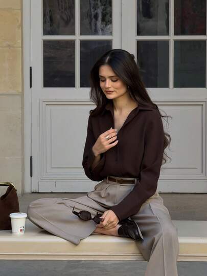 قميص بولو نسائي كاجوال فضفاض أنيق بأكمام طويلة، مناسب لجميع المواسم والارتداء اليومي في الربيع