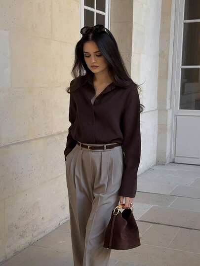 قميص بولو نسائي كاجوال فضفاض أنيق بأكمام طويلة، مناسب لجميع المواسم والارتداء اليومي في الربيع