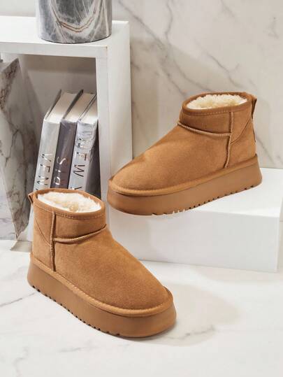 Solezae #CozyCloud بوت الثلج للنساء من الجلد الحقيقي اللون كستنائي فاتح الوزن، منصة خفيفة الوزن، بطانة فرو دافئة ومناسبة للشتاء