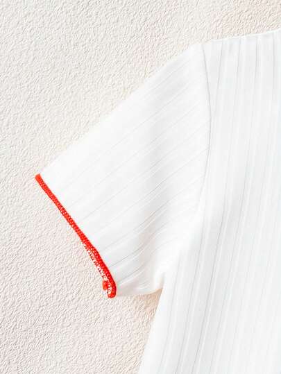 SHEIN Playful Pals مجموعة قميص كم قصير مطرز بالكرز وبنطلون مربع للبنات الصغار/حديثي الولادة 0-3 سنوات، للربيع/الصيف، قطعتان