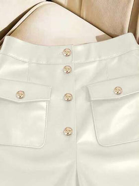 SHEIN Franclia شورتات جلد اصطناعي كاجوال صيفية للنساء مع جيوب