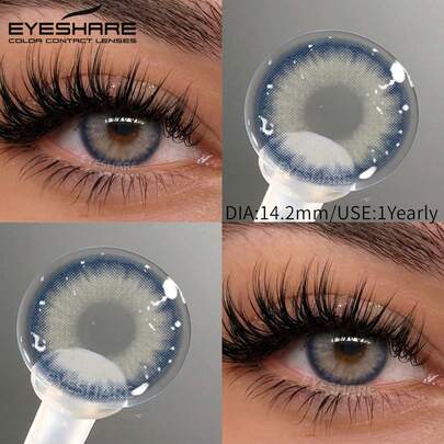 EYESHARE عدسات لاصقة طبيعية اللون رمادية 1 زوج/2 قطعة، عدسات ناعمة ومريحة عالية الجودة لحفلات الزفاف وعيد الحب، للاستخدام السنوي، قطر 14.2 مم، مناسبة للسفر
