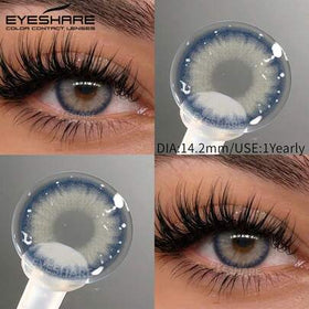 EYESHARE عدسات لاصقة طبيعية اللون رمادية 1 زوج/2 قطعة، عدسات ناعمة ومريحة عالية الجودة لحفلات الزفاف وعيد الحب، للاستخدام السنوي، قطر 14.2 مم، مناسبة للسفر