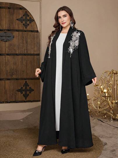 Al Najma رمضان عباءة عربية بسيطة مرصعة بالراين مريحة للمرأة كبيرة الحجم