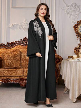 Al Najma رمضان عباءة عربية بسيطة مرصعة بالراين مريحة للمرأة كبيرة الحجم
