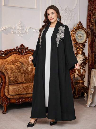 Al Najma رمضان عباءة عربية بسيطة مرصعة بالراين مريحة للمرأة كبيرة الحجم
