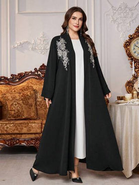 Al Najma رمضان عباءة عربية بسيطة مرصعة بالراين مريحة للمرأة كبيرة الحجم