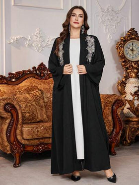 Al Najma رمضان عباءة عربية بسيطة مرصعة بالراين مريحة للمرأة كبيرة الحجم