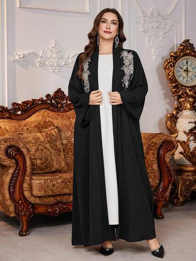 Al Najma رمضان عباءة عربية بسيطة مرصعة بالراين مريحة للمرأة كبيرة الحجم