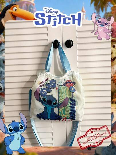 Disney حقيبة يد صغيرة بتصميم سحاب مطبوع عليها نمط ستيتش المرخص رسميًا، حقيبة كروس بودي كرتونية صغيرة متعددة الوظائف خفيفة الوزن مع حزام كتف قابل للتعديل، مناسبة للنساء والفتيات والطلاب للاستخدام اليومي والخروج والتسوق وعيد الحب