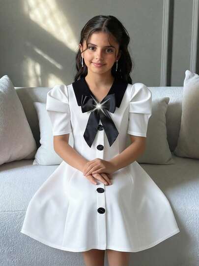 SHEIN فستان أنيق للفتيات المراهقات مع أكمام غيغوت ملونة