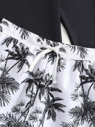 SHEIN طقم بلوزة واقية من الطفح الجلدي للمراهقين (الأولاد)، بلوزة سباحة بأكمام طويلة ذات طباعة جرافيكية موضة