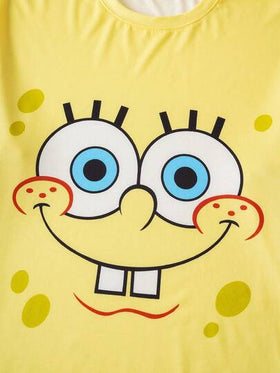 SpongeBob SquarePants | SHEIN بدلة بيجاما رجالية كبيرة الحجم بنمط كرتوني، تشمل تي شيرت بياقة طاقم وأكمام طويلة وبنطال، مريحة للارتداء في فصل الخريف