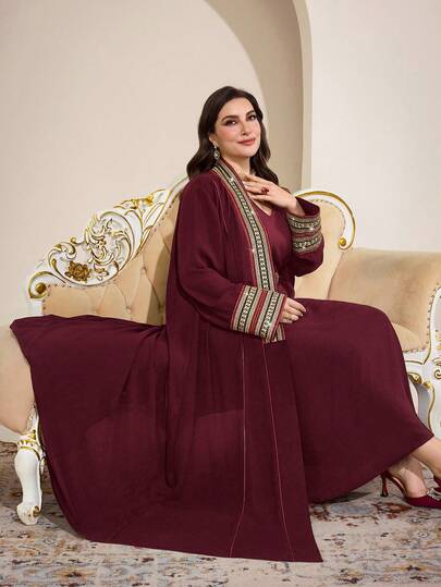 Al Najma عباءة مصنوعة من الأقمشة المحبوكة أنيقة وأنيقة للمرأة ذات الحجم الكبير