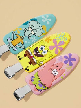 SpongeBob SquarePants | SHEIN 6 قطع مشابك شعر بتصميم شخصيات كرتونية وأحرف، لا تترك علامات على الشعر، مناسبة للغسيل والمكياج والعناية بالبشرة والاستخدام اليومي، هدايا، باتريك وسكويدوارد، أصفر وزهري وأزرق
