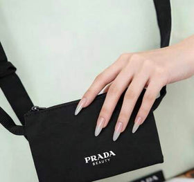 Prada حقيبة يد كبيرة وردية مجموعة حقيبة مكياج للسفر مع جيب أسود قابل للفصل لتخزين مريح
