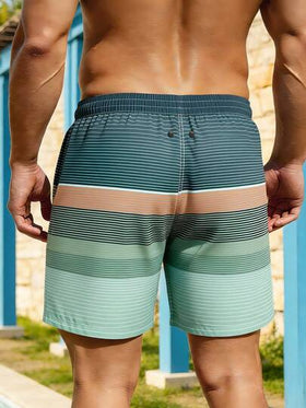 Horizaway شورتات شاطئ كاجوال مع خطوط متباينة للرجال
