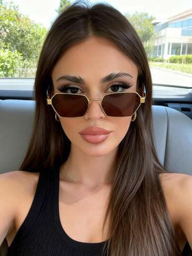 نظارة شمسية معدنية أنثوية عصرية غير متماثلة الشكل، إكسسوار شاطئي صيفي، تصميم حرفي متعدد الأوجه، بطراز أوروبي قطعة واحدة