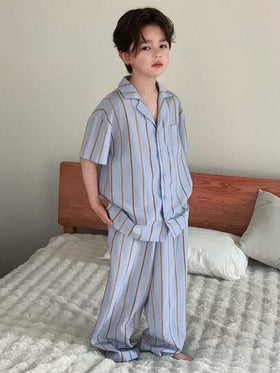 Dazy Kids بيجامة مكونة من ملابس علوية ذات أكمام قصيرة مخططة وبنطلون طويل للأولاد المراهقين