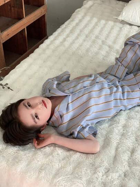 Dazy Kids بيجامة مكونة من ملابس علوية ذات أكمام قصيرة مخططة وبنطلون طويل للأولاد المراهقين