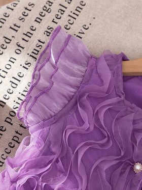 SHEIN Elladie kids مجموعة ملابس علوية فرنسية بأكمام قصيرة مزخرفة بالزهور وتنورة لفتاة صغيرة، أنيقة وحلوة، صيفية، قطعتان