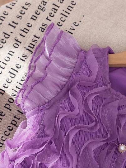 SHEIN Elladie kids مجموعة ملابس علوية فرنسية بأكمام قصيرة مزخرفة بالزهور وتنورة لفتاة صغيرة، أنيقة وحلوة، صيفية، قطعتان