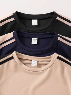 SHEIN 6 قطع/مجموعة ملابس أولاد مراهقين رياضية عصرية بتصميم جرافيك، قميص كم قصير وبنطلون، مناسبة للصيف، الرياضة، المدرسة، العطلات