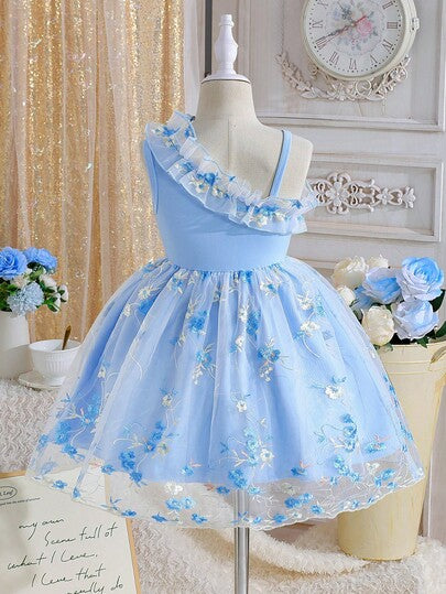 SHEIN Glamorique Kids فستان أنيق أنثوي بدون أكمام مزين بفيونكة