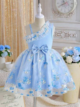 SHEIN Glamorique Kids فستان أنيق أنثوي بدون أكمام مزين بفيونكة